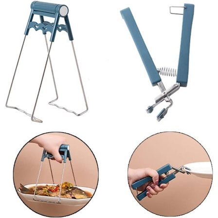 Bit(Blå)Anti-Scald Skålklämma Värmebeständig Skålklämma Rostfritt Stål med halkfritt Silikonhandtag för Varm Skål, Mikrovågsugn, Ugn, Grytor