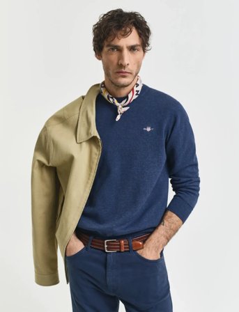 GANT Classic Cotton C-Neck - Navy - S