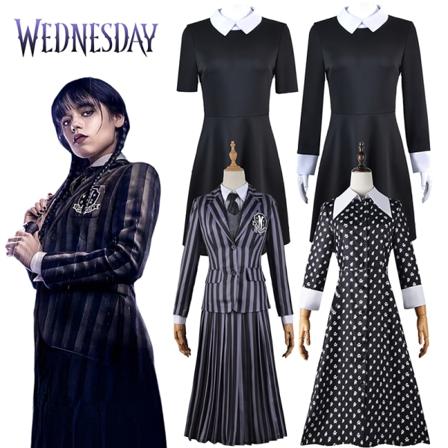 Anime Wednesday Adams Family Cosplay Klänning Kostym Outfits Woma DXXL BXXL
