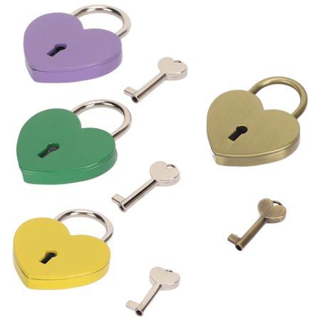 4 stk. Hjertehængelåse Assorterede farver Robust legering Bred anvendelse Bærbar dagbogslås med nøgler til skuffe Kuffertboks