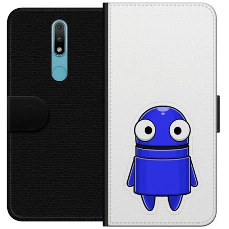 Yhteensopiva Lompakkokotelo Nokia Nokia 2.4 Sininen piirretty hahmo, jossa on suuret silmät ja ystävällinen ilme minimalistisessa muotoilussa