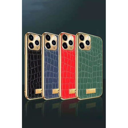 iPhone 12 Pro Max Skal äkta läder krokodilmönster guldpläterad hög lyx
