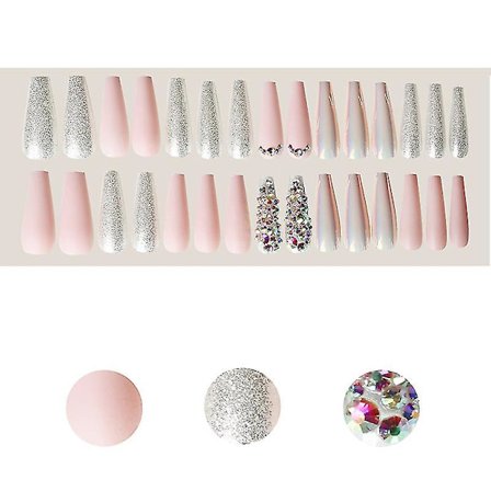 30 st Ballerina Falska Naglar Bärbara Långa Kista Falska Naglar Fulltäckande Nagelspetsar