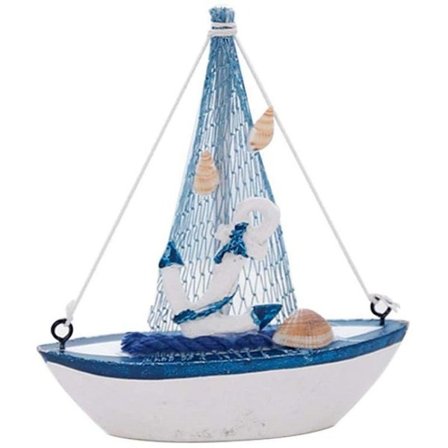 Træ sejlbåd model med fiskenet anker skal nautisk maritim dekoration KLB