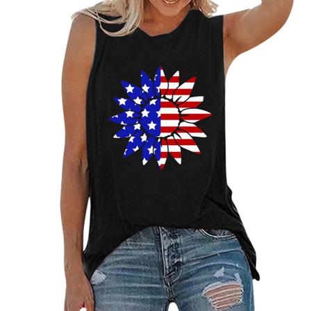 Kvinnor Flag Print Ärmlös Väst Toppar Dam Casual Blus Tank