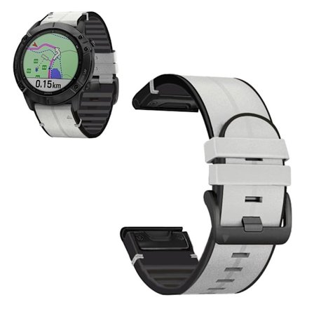 26mm leather + silicone watch band for Garmin watch - Light Grey