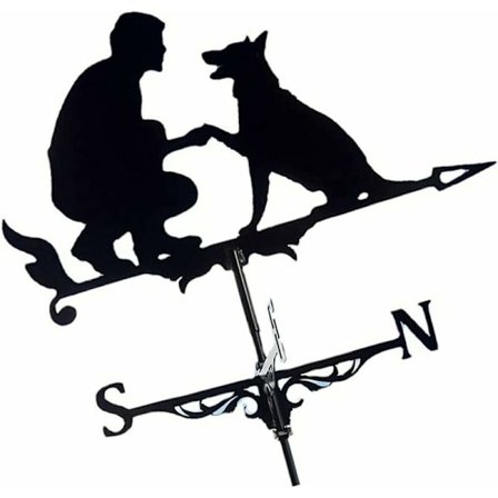 Metal Vejrhane Mand Hund Dekorativ Vejrhane Have Gård Vindretningsindikator Tag Have Vindhastighed ​​Spinner Dekorationer til Udendørs Orn