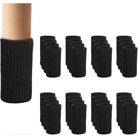 32 stk. sorte møbelbensokker, strikkede stolebensgulvbeskyttere, dobbelt tykkelse, høj elastisk [D]