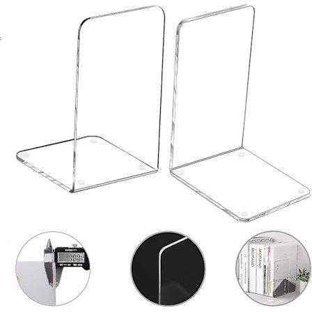 Akryl Bogstøtte Par Organizer Box Bogreol Bibliotek Kontor Skoleartikler (2 stk, 3,9x3,9x5,1 tommer)