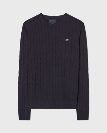 Lexington Brayden bomullsgenser med kabelstrikk, mørkeblå melange