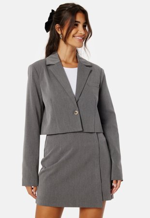 Pieces Jeremy Cropped Blazer Grey Melange Klær
