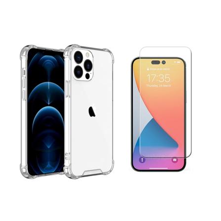 iPhone 14 Pro Max Stötdämpande Silikonskal med Skärmskydd Genomskinlig