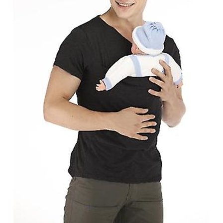 Far Mor Babybæresele T-shirt, multifunktionelle afslappede T-shirts med kængurulomme, kænguru sikkerheds T-shirt, graviditetstøj (L Varm sort)