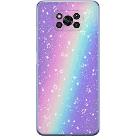 Kompatibelt Mobildeksel til Xiaomi Poco X3 Pro Rainbow-farget pastellbakgrunn med hvite stjerner og gnistrende prikker i myk overgang