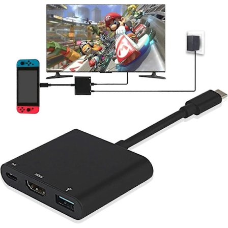 Team 4K 1080 HDMI-adapter for Switch, 3 i 1 multiport USB 3.0 PD-lader TV-dokkingstasjon, USB Type C-konverterkabel for Switch/Samsung S-serien/Huawei