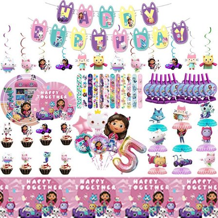 Syntymäpäiväjuhlien koristeet Pöytäliinatarrat Popcorn-laatikko Astiastot Vaaleanpunaiset ilmapallot Juhlapalvelukset Lasten syntymäpäivä