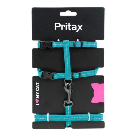 Pritax - Kattesele med bånd Maja Hals 22-35 cm Bryst 27-45 cm Bånd 10 mm x 120 cm Turkis - Katt - Halsbånd - ZOO.no