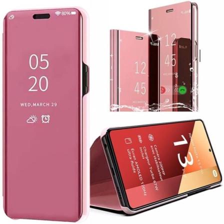Etui til Xiaomi Redmi Note 13 Pro 4G (ikke til 5G), Pink, Smart Flip Cover, Mirror Chrome Effect med stativfunktion