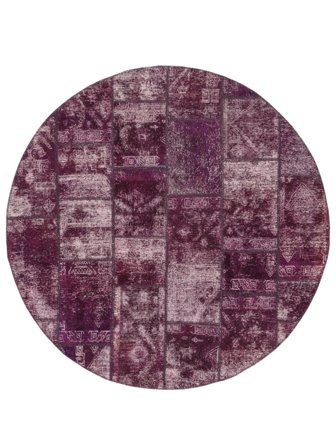 Noué À La Main Patchwork Tapis Ø 200 Persan De Laine Rose Foncé/Noir