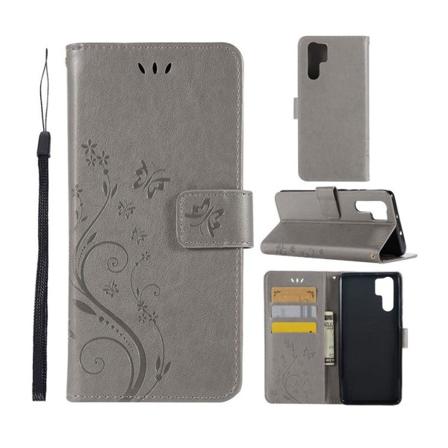 Huawei P30 Pro painettu Perhonen Kukka nahkainen flip suojakotelo - Harmaa Silver grey