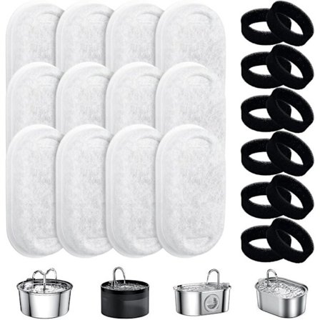 Fontän Kattfontän, 12 stk. filtre + 12 stk. vandfontæne stimulerende erstatningsfiltre, filtrerer hår, aktivt kul trelagsfiltrering