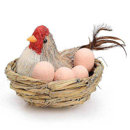 Kyllingestatue af halm, påske-gårddyr, hønefigur, skulptur, midtpunkt, dyrefigurer til bord, dekoration, simulerede ornamenter