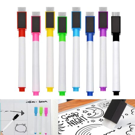 Valkotaulutussit - 8 väriä magneettiset valkotaulutussit ja pyyhekumisetti - Ohutkärkiset kuivapyyhintävalkotaulutussit sileille pinnoille