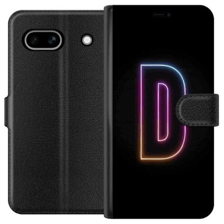 Kompatibel Tegnebogsetui til Google Google Pixel 7a Minimalistisk neonbogstav D i farveskiftende lys mod sort baggrund i moderne digital design