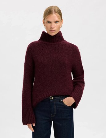 Selected Slfgabriella Ls Knit High Neck Noos - Burgundy - L