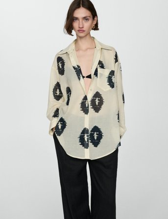 Mango Semi-Transparent Printed Shirt - Cream - S