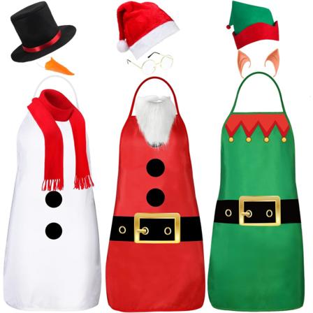 3 Set Julförkläde och hatt Julfest kostym Elf Snowman Claus Cosplay