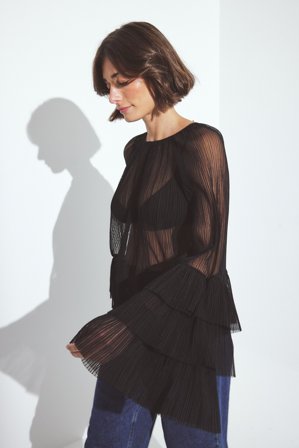 NA-KD Blouse à manches à volants - - Noir - L (EU 42-44)