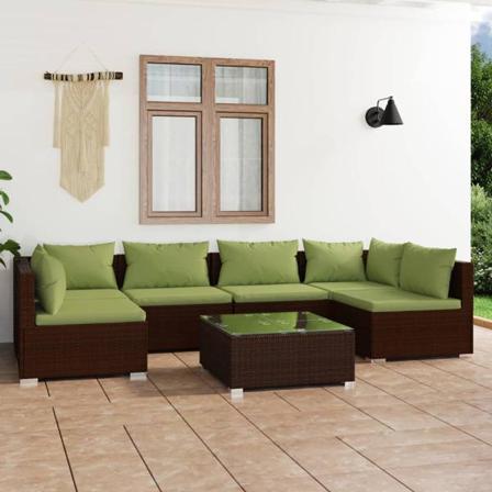 Vidaxl Loungegrupp För Trädgården Med Dynor 7 Delar Konstrotting Brun
