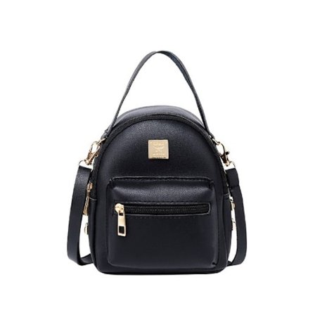 Rygsæk til kvinder PU Aftagelig skulderrem Letvægts Praktisk Mini Dame Lille Rygsæk med Håndtag Sort Sort Fri Størrelse