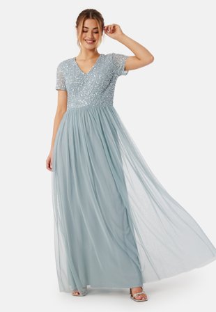 AngelEye Short Sleeve Sequin Embellished Maxi Dress Heather Blue Klær