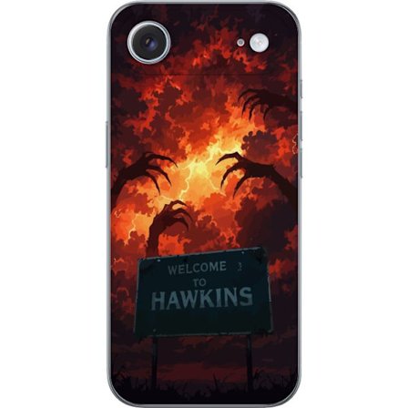 Kompatibelt Mobildeksel til Apple iPhone 17 Air Mørk apokalyptisk fantasi-scene med brennende himmel og Hawkins-skilt i Stranger Things-stil