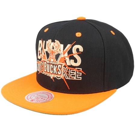 Mitchell & Ness - NBA Zwart snapback Cap - Milwaukee Bucks Shattered Black/Orange Snapback @ Hatstore
