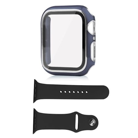 Apple Watch Series 8 (45 mm) -fodral och silikonfodral med härdat glas - Blå / Silver