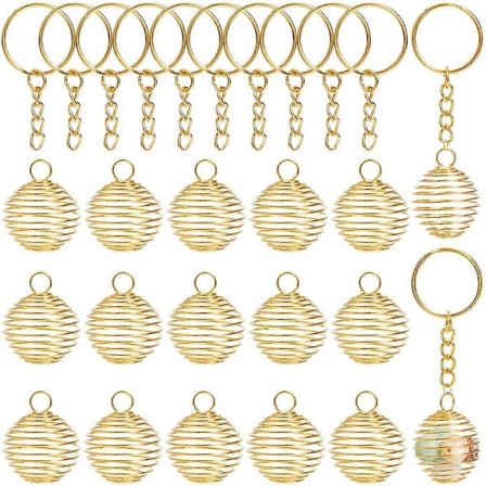 30 st Sten Hållare Berlock Spiralbur Pärlor Bulk Gyllene Metall Järn Rund Ihåliga Kristaller för Smyckestillverkning Berlocker DIY