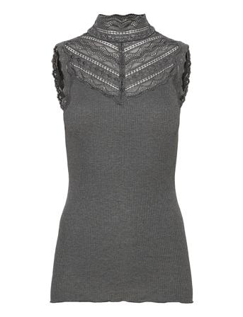 Silk Top W/ Lace T-shirts & Tops Sleeveless Grå Rosemunde*Betinget Tilbud