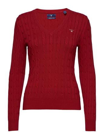 Stretch Cotton Cable V-Neck Pulllover Röd GANT