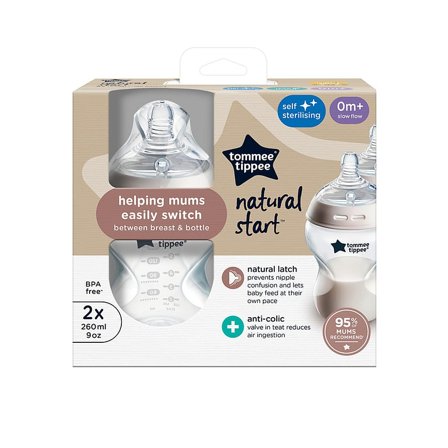 Tommee Tippee Natural Start sutteflaske 2 x 260 ml, Børn & Forældre, Sutteflasker & Tilbehør, Sutteflasker