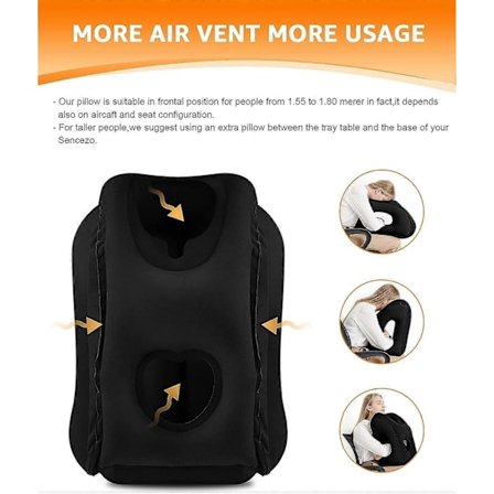 Uppblåsbar Nackkudde Används för Flygplan/Bilar/Bussar/Tåg/Kontorslur med Gratis Ögonmask/Öronproppar (Svart)