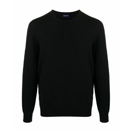 Drumohr Round-neck Strik Sort, Herre Strik