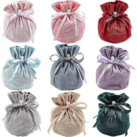 18 stk. Smykketasker i Velour Opbevaringsposer med Snøre og Plastik Imitationsperle