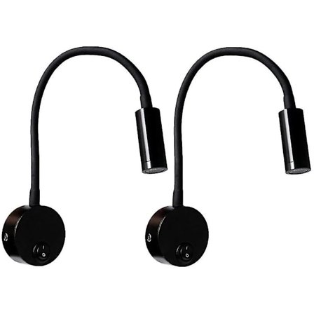 2 stk. Svart Veggleselampe 3w, Fleksibel Hals Justerbar Vegglampe Bordlampe i Aluminium