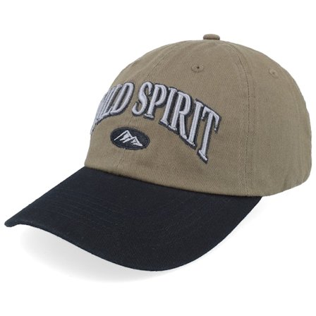 Wild Spirit - Grön unconstructed Keps - 3d Script Mountain Washed Olive/Black Dad Cap @ Hatstore