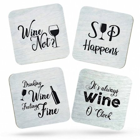 4-Pak - Glasbrikker Vin tema - Underlag til Glas