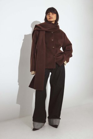 NA-KD kurzer Mantel aus Wollmischung mit Schaldetail - Winterjacken - Braun - EU 36