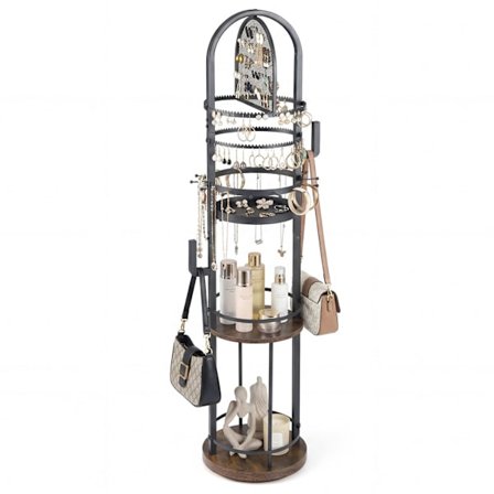 360 astetta pyörivä korujen järjestäjä korvakoru- ja kaulakorupidikkeillä